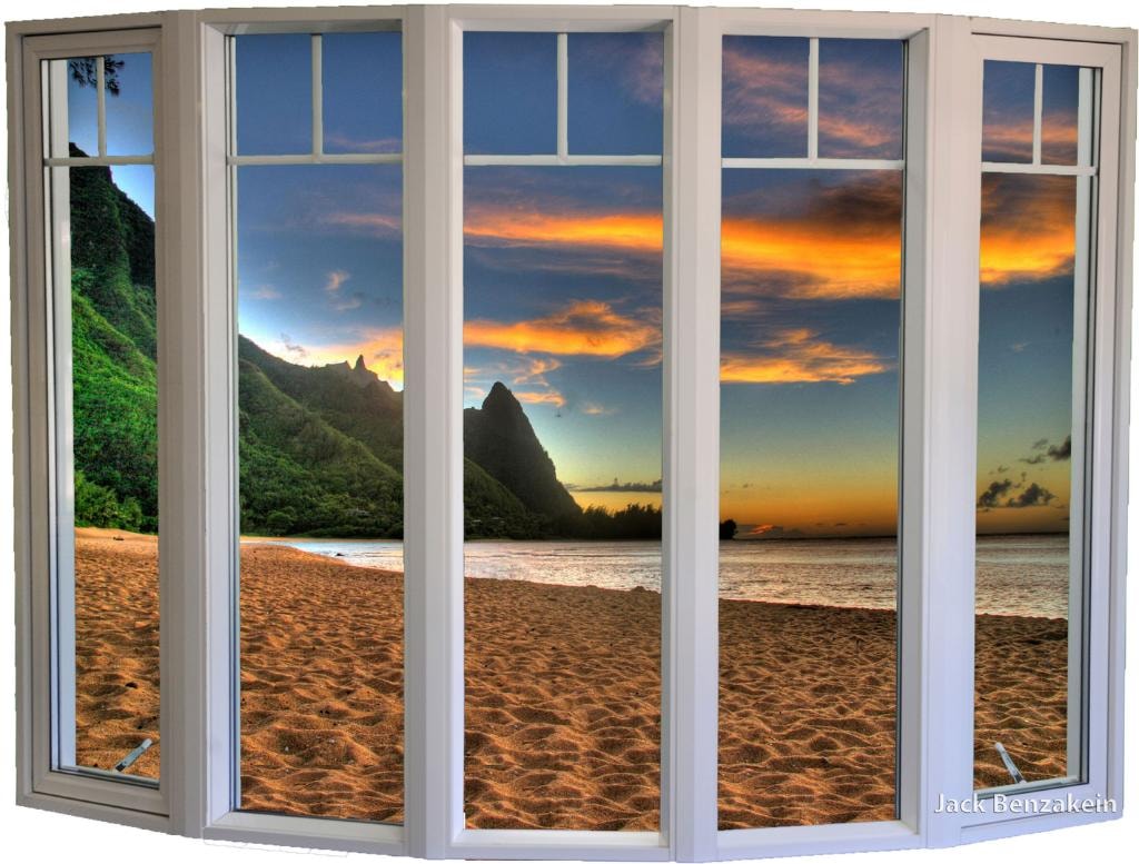 Bow window beach sunset view